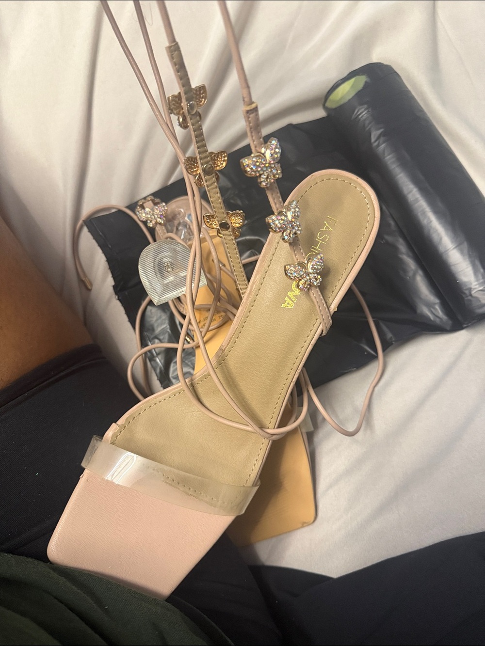 Fashion Nova Pink Lace-Up Butterfly Embellished Heels